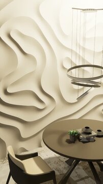 3D render vertical animation of a minimalist-style dining room