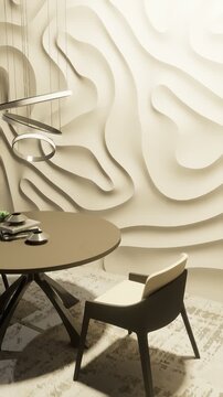 3D render vertical animation of a minimalist-style dining room