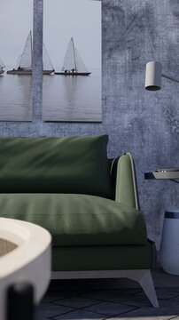 3D render vertical animation of a living room