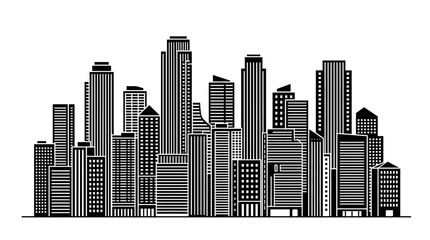 Obraz premium Modern City Buildings Silhouette on Isolated White Background