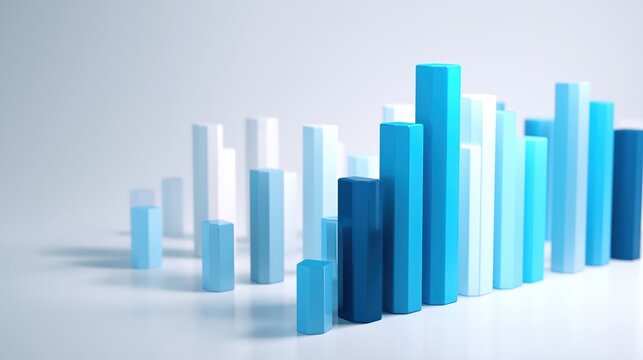 A 3D bar chart with varying shades of blue bars representing data growth and comparison on a light background.