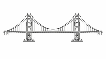 Fototapeta premium Suspension bridge illustration, long span bridge with cables and towers on an isolated white background.