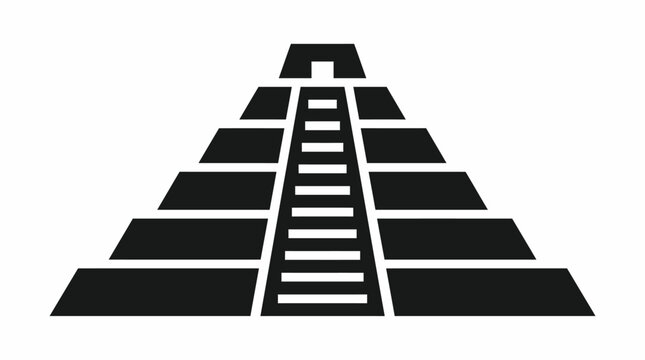 Solid black Mayan stepped pyramid icon, ancient temple structure on an isolated white background.