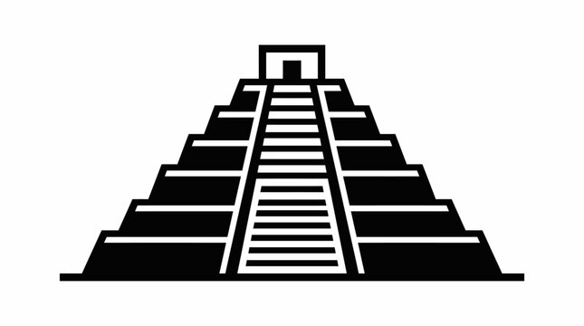 Mayan stepped pyramid illustration, ancient temple structure with stairs on an isolated white background.
