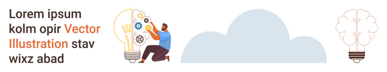 Innovation, creativity, technology, teamwork, brainstorming, solution-oriented thinking. A person interacts with a light bulb containing gears and icons. Innovation and creativity concept © robu_s