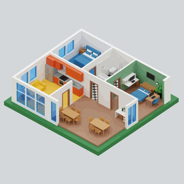 Isometric View of Modern House Interior Design.