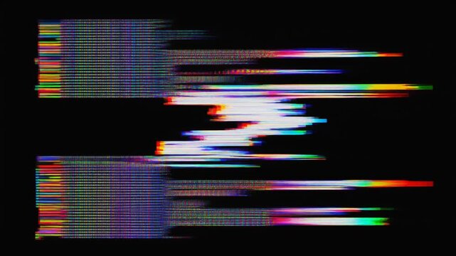 Glitchy video distortion effect with colorful horizontal bar