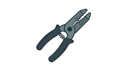 Fototapeta premium An illustration of a grey and black wire stripper tool with gauge markings on its jaws and a visible spring mechanism, set against a plain white background.