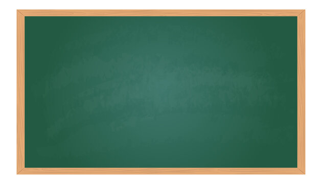 Realistic green chalkboard with wooden frame isolated on white background. Blank school chalkboard for class or restaurant menu