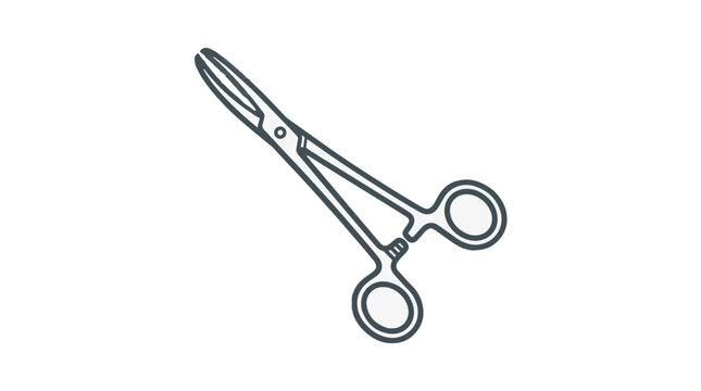 A simple line art illustration of a surgical hemostat or forceps, a medical clamping tool with finger loops and serrated jaws, depicted in a black outline on a white background.