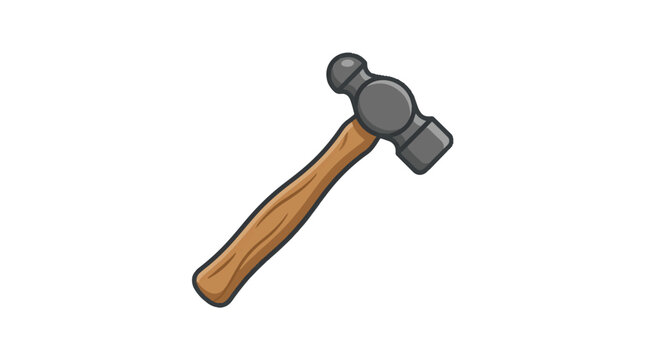 A simple illustration of a ball-peen hammer with a wooden handle and a grey metal head, set against a white background.