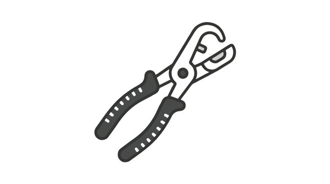A black and white line art icon depicts a hose clamp plier with ribbed handles, open jaws, and an adjustable mechanism, set against a plain white background.