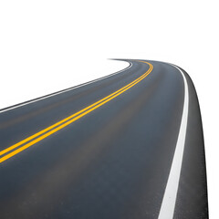 Obraz premium Curved asphalt road with yellow lines isolated on transparent background