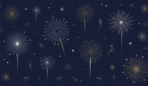 Elegant gold firework burst background on deep blue for New Year celebration and festive party invitation design