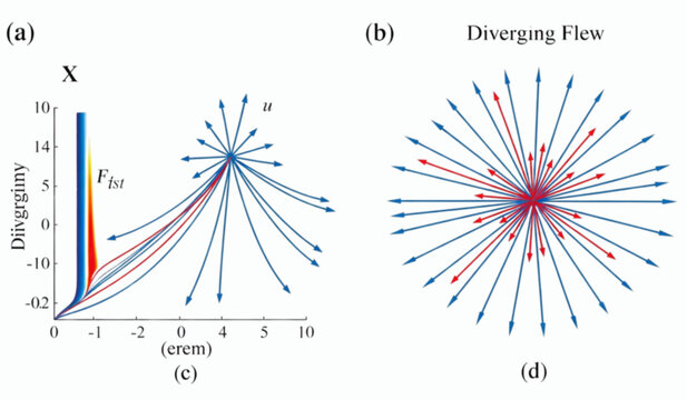 Scientific mathematical diagram illustrating vector fields and flow dynamics with arrows for academic or research papers