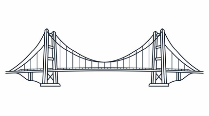 Fototapeta premium Symmetrical Double Span Suspension Bridge Outline on Isolated White Background
