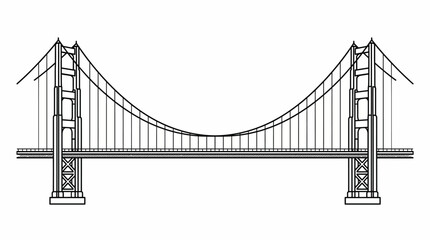 Fototapeta premium Elegant Suspension Bridge Architecture, Similar to Golden Gate Bridge, on Isolated White Background