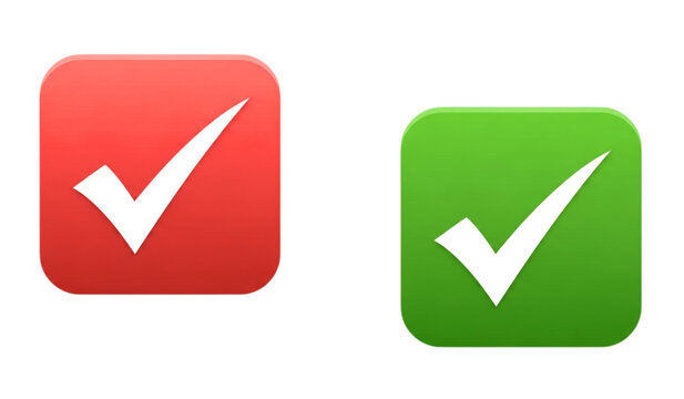 Modern red and green square checkmark icons for task completion and validation status in digital user interfaces
