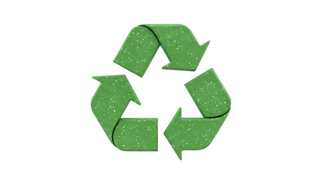 3D green recycling symbol icon with leaf texture for eco-friendly sustainability campaigns