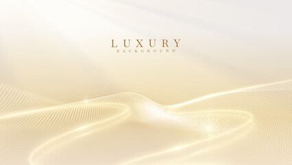 Abstract luxury cream background showing glowing particle wave. Elegant golden light line flow space for premium beauty presentation banner. Vector illustration. © witsanu