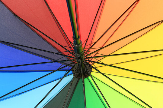 Red Orange Yellow Green Cyan Blue Purple Color Block Patchwork Umbrella