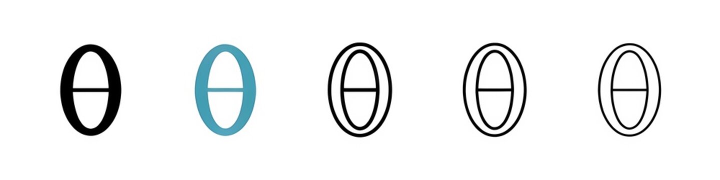 Theta black liner icon collection. Thin line customizable illustration. Contour symbol. Vector isolated outline drawing. Editable stroke