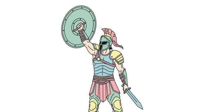 Ancient Roman Warrior Holding Sword.