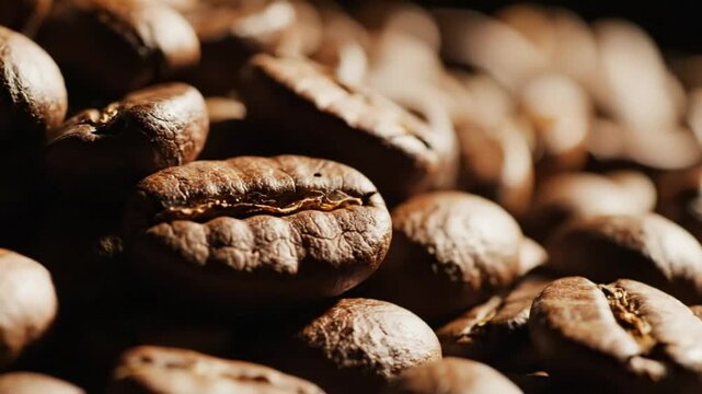 Close-up of freshly roasted coffee beans with sunlight creating a warm, inviting atmosphere for the perfect coffee