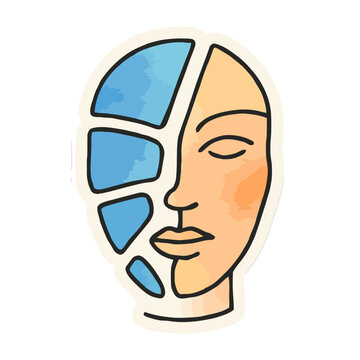 Fragmented Mirror Shapes Forming a Face Representing Identity and Self-Perception | Identity Sticker Symbolizing Reflection, Perspective, and Inner Self | Minimalist Fragmented Portrait Emblem 