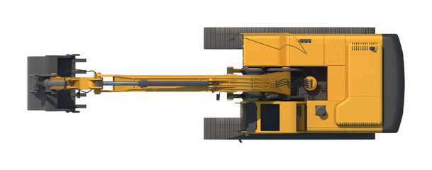 Yellow crawler excavator top view 3D render isolated on white background © changnam37