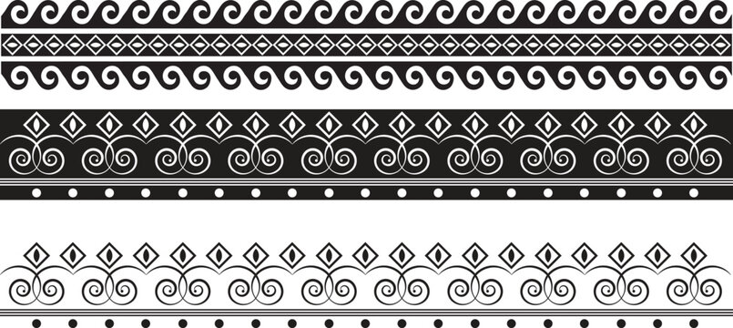 Black and White Ornamental Vector Border Patterns Set