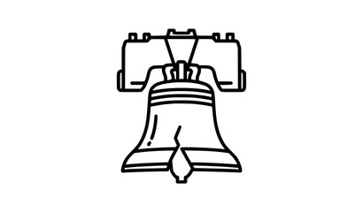 Minimal Liberty Bell Line Art Icon with Clean Outline and Historic Crack Isolated on White Background © BijoyChandra