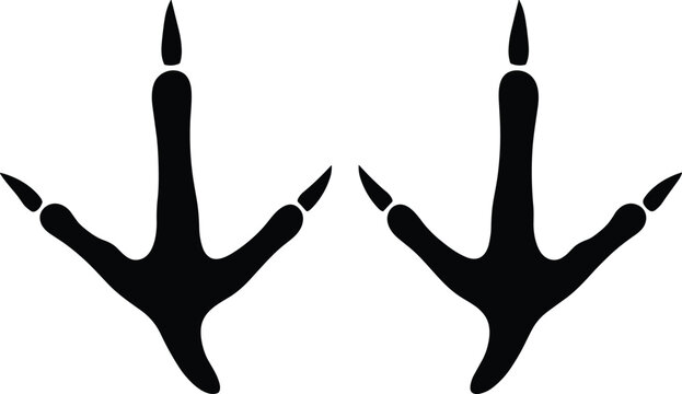 Turkey footprint silhouette vector illustration set, black bird track icons, cad drawing flat vector illustration, flavector, isolated on white background.