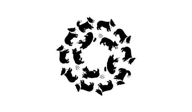Corgi Dog Silhouettes Circular Composition Black Minimal Vector Design for Logo and Decoration