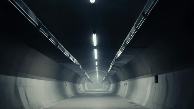 Concrete tunnel interior displaying a long, illuminated passage creating a perspective of depth and advanced infrastructure, evoking themes of journey, development, and the future