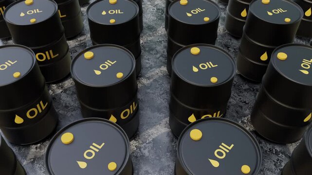 Crude Oil Barrels Animation, Fossil Fuel Industry & Global Energy Supply. Full HD. 4K