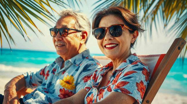 AI-generated image of a snowbird senior on a tropical beach