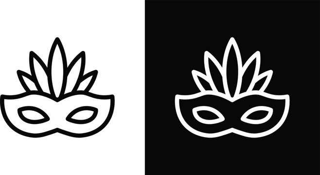 Mask for brazil carnival celebration icon pack in black and white colors