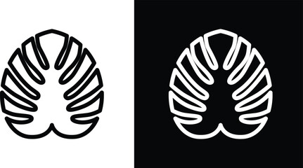 Monstera deliciosa plant leaf icon pack in black and white colors © mila