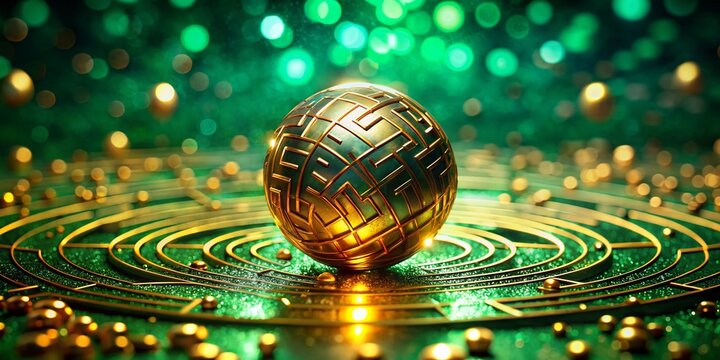 Glowing Enlightenment Sphere in Golden Labyrinth - Abstract Spiritual Art