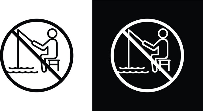 No fishing sign pack in black and white colors