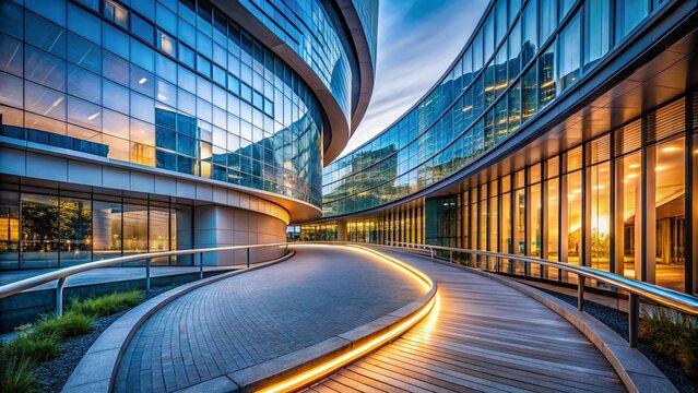 Modern Architecture, Curved Pathway, Forward Movement, Guiding Arrow, Abstract Design
