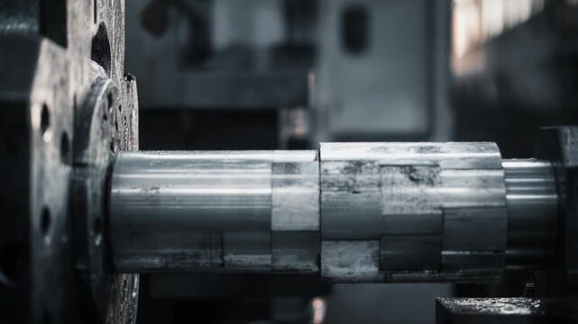 Metal stock held by a chuck with a tailstock center, undergoing precision machining in an industrial factory for manufacturing and engineering applications