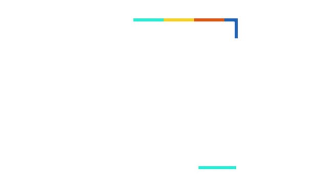 Modern abstract graphic design featuring vibrant, colorful line segments on a clean white background, creating a dynamic minimalist visual element