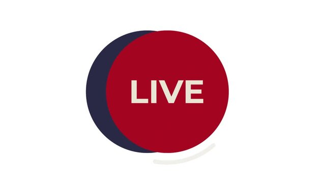 Modern circular red and blue graphic with 'LIVE' text, indicating an active broadcast, stream, or event status