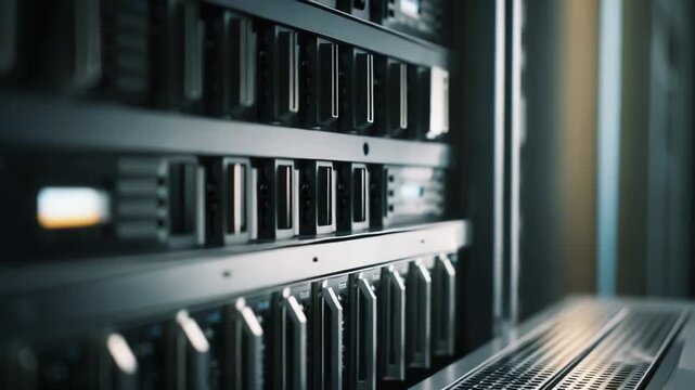 Server units closely packed in a rack system, highlighting the intricate hardware and cooling components essential for robust data processing and storing in a modern computing facility