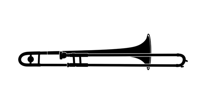 Black trombone silhouette on white background musical instrument for jazz and classical music