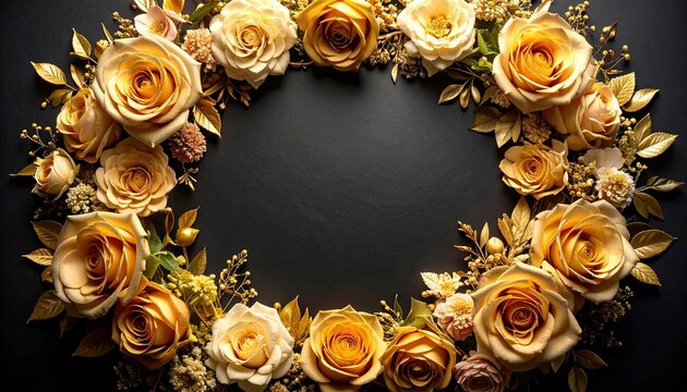 Luxury Gold Floral Frame with Elegant Roses and Copy Space
