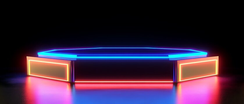Neon lit octagonal stage with red and blue lights high resolution photo