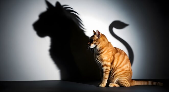 Small Ginger Cat Casting a Powerful Lion Shadow